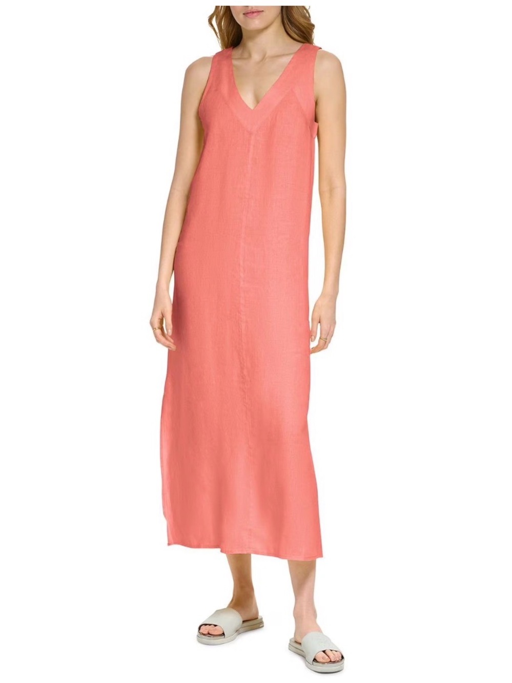 DKNY Pinkish orange  Sleeveless V-Neck Maxi Dress Size M NWT $115